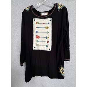 Vintage Collection Shirt Womens XL Black Sheriff Arrow Embroidered Tunic Top